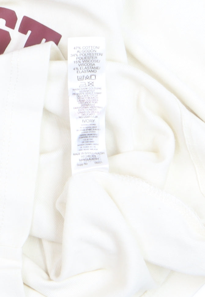 Dunnes Women Ivory Long Sleeve Ringer T-Shirt Size S