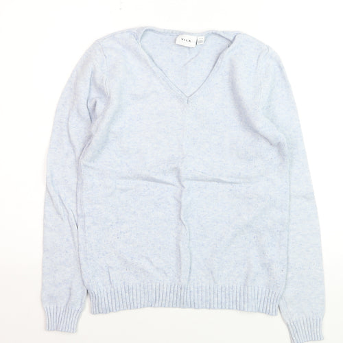 Vila Women Blue V-Neck Long Sleeve Knit Jumper Size 12