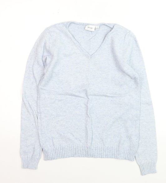 Vila Women Blue V-Neck Long Sleeve Knit Jumper Size 12