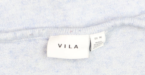 Vila Women Blue V-Neck Long Sleeve Knit Jumper Size 12