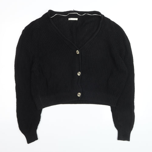Stradivarius Women Black Cotton Knit Button Cardigan Size S