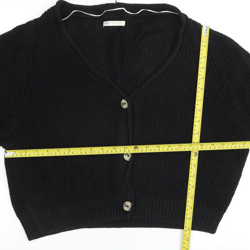 Stradivarius Women Black Cotton Knit Button Cardigan Size S