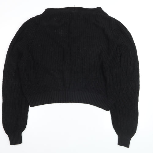 Stradivarius Women Black Cotton Knit Button Cardigan Size S