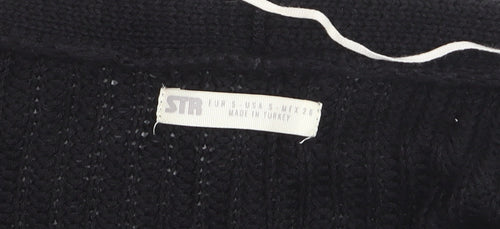 Stradivarius Women Black Cotton Knit Button Cardigan Size S