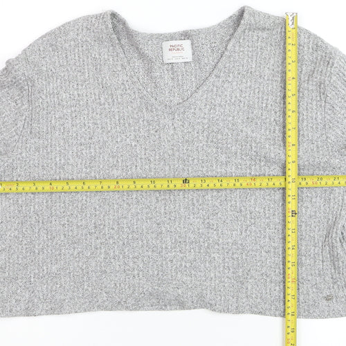 PULL&BEAR Womens Grey Waffle-Knit V-Neck Jumper Size 12