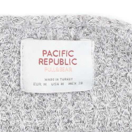PULL&BEAR Womens Grey Waffle-Knit V-Neck Jumper Size 12