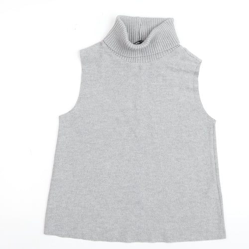 Zara Women Grey Roll Neck Sleeveless Vest Jumper Size S
