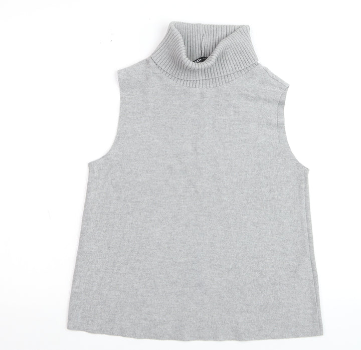 Zara Women Grey Roll Neck Sleeveless Vest Jumper Size S