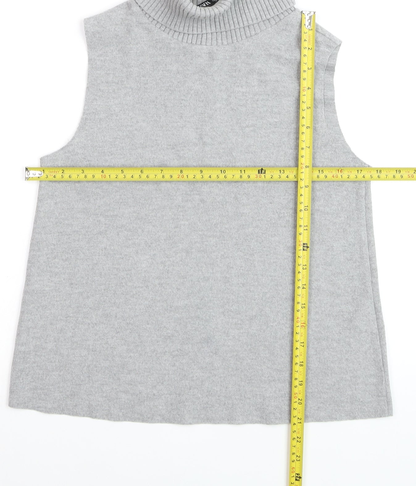 Zara Women Grey Roll Neck Sleeveless Vest Jumper Size S