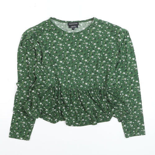 Wednesday’s Girl Women’s Green Floral Long Sleeve Jersey Blouse Size S