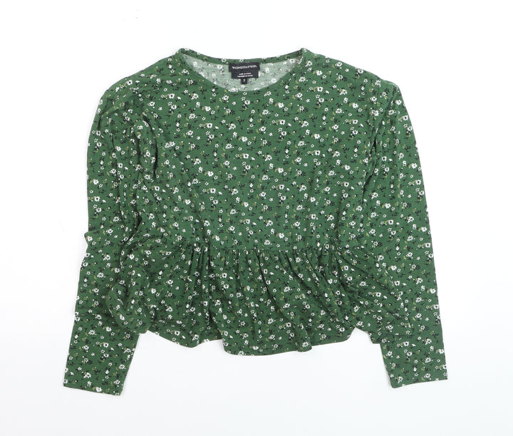 Wednesday’s Girl Women’s Green Floral Long Sleeve Jersey Blouse Size S