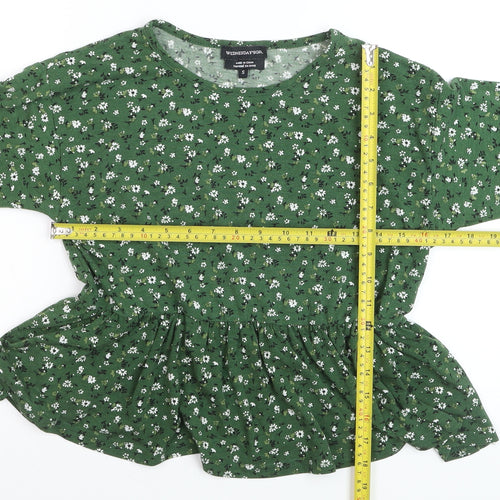 Wednesday’s Girl Women’s Green Floral Long Sleeve Jersey Blouse Size S