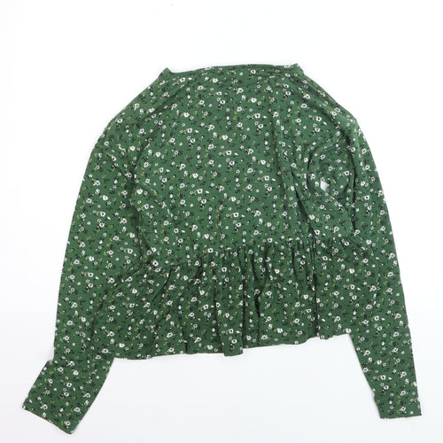 Wednesday’s Girl Women’s Green Floral Long Sleeve Jersey Blouse Size S