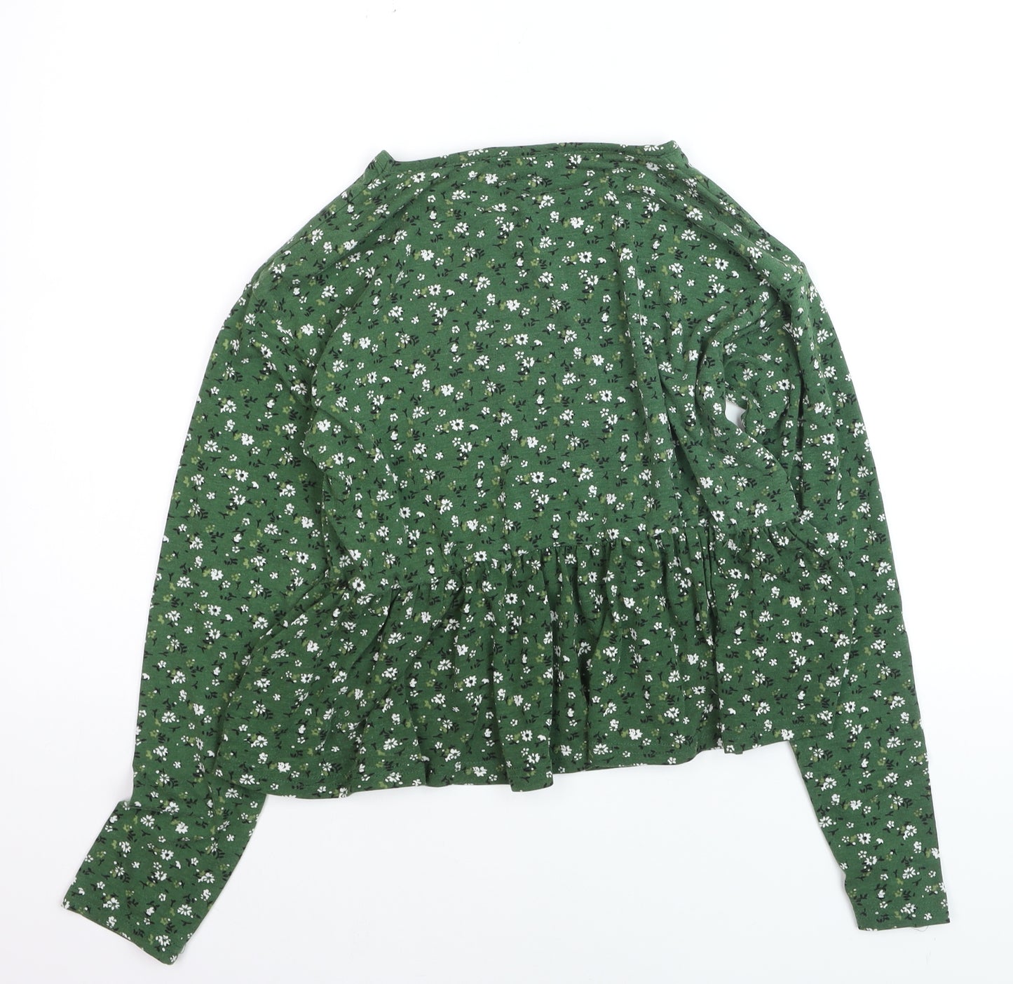 Wednesday’s Girl Women’s Green Floral Long Sleeve Jersey Blouse Size S