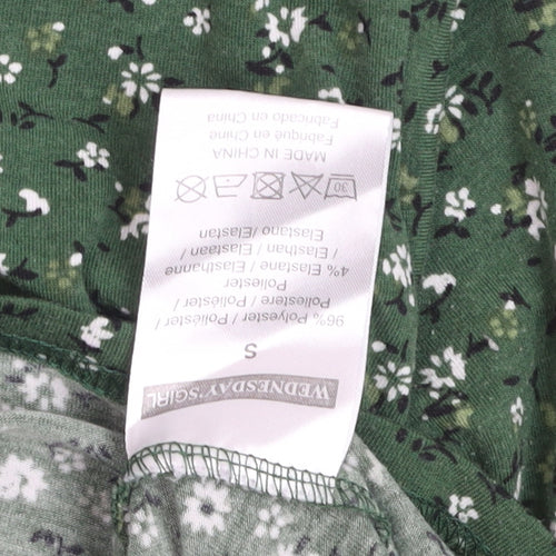 Wednesday’s Girl Women’s Green Floral Long Sleeve Jersey Blouse Size S