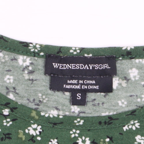 Wednesday’s Girl Women’s Green Floral Long Sleeve Jersey Blouse Size S