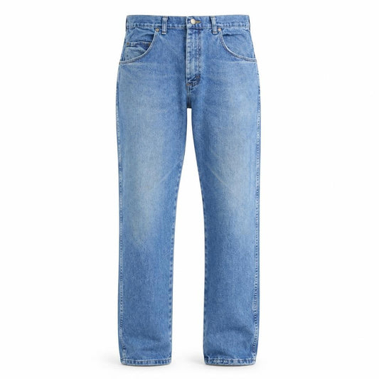 Front view of Wrangler Men Blue 35x32 Straight Fit Denim Jeans Classic Style