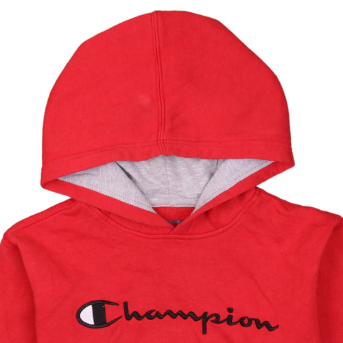 Champion Womens Red Pullover Hoodie Size L Embroidered Logo Sweatshirt