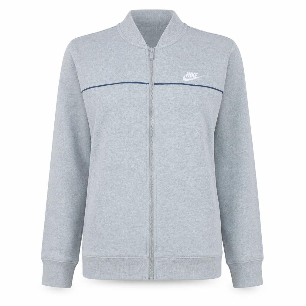 Front view of Nike Women Grey Full Zip Sweatshirt Small Cotton Casual