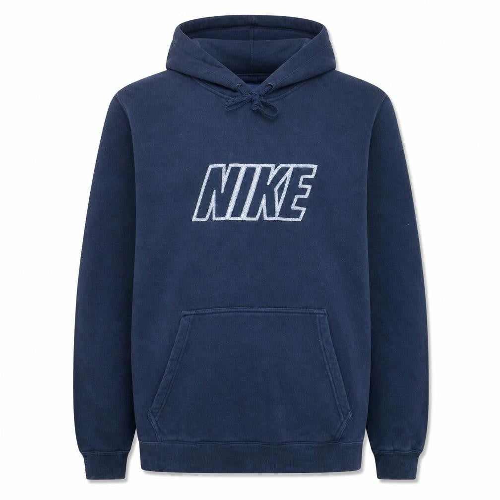 Front view of Nike Men's Blue Pullover Hoodie M Logo Fleece Sweatshirt