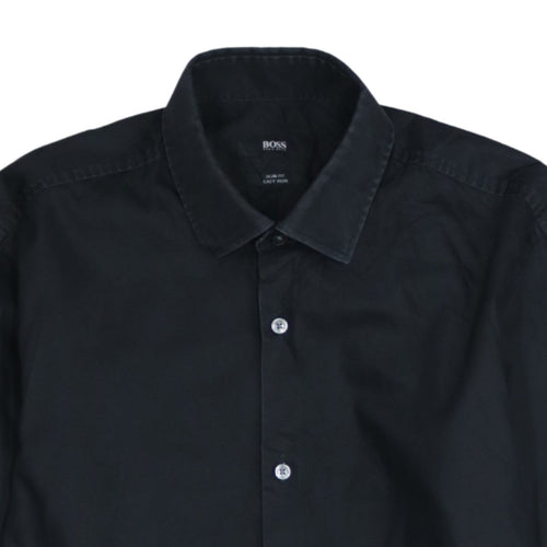 Hugo Boss Men's Black Slim Fit Long Sleeve Easy Iron Shirt Size 38