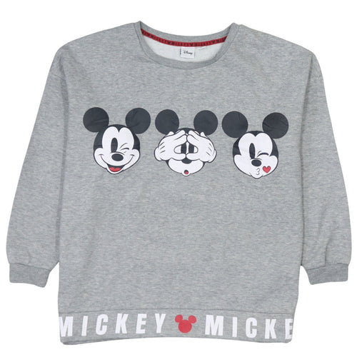 Disney Women Grey Mickey Mouse Graphic Pullover Sweatshirt L