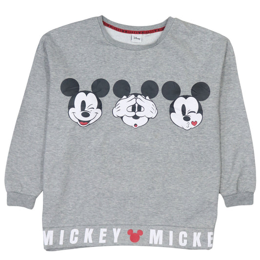 Disney Women Grey Mickey Mouse Graphic Pullover Sweatshirt L