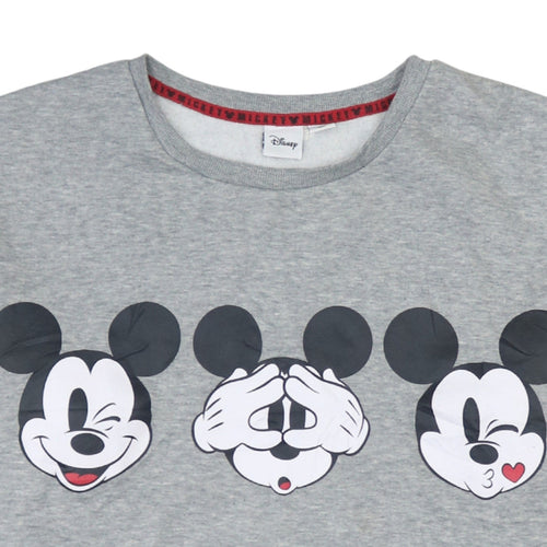Disney Women Grey Mickey Mouse Graphic Pullover Sweatshirt L