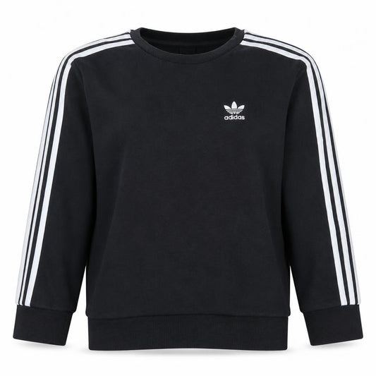 Front view of Adidas women’s black crew neck pullover sweatshirt, size UK 10, uk