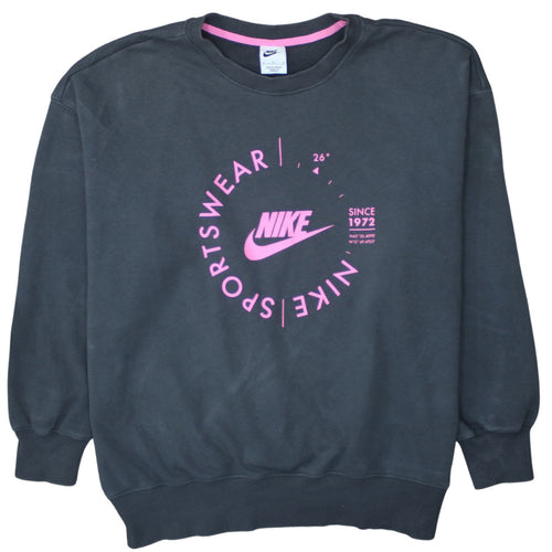 Nike Womens Black Pink Logo Crew Neck Pullover Sweatshirt M