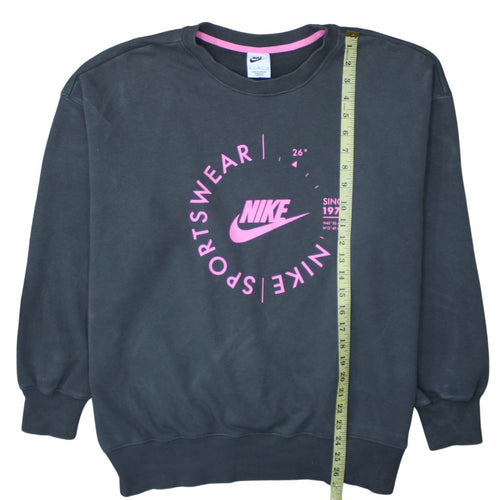 Nike Womens Black Pink Logo Crew Neck Pullover Sweatshirt M