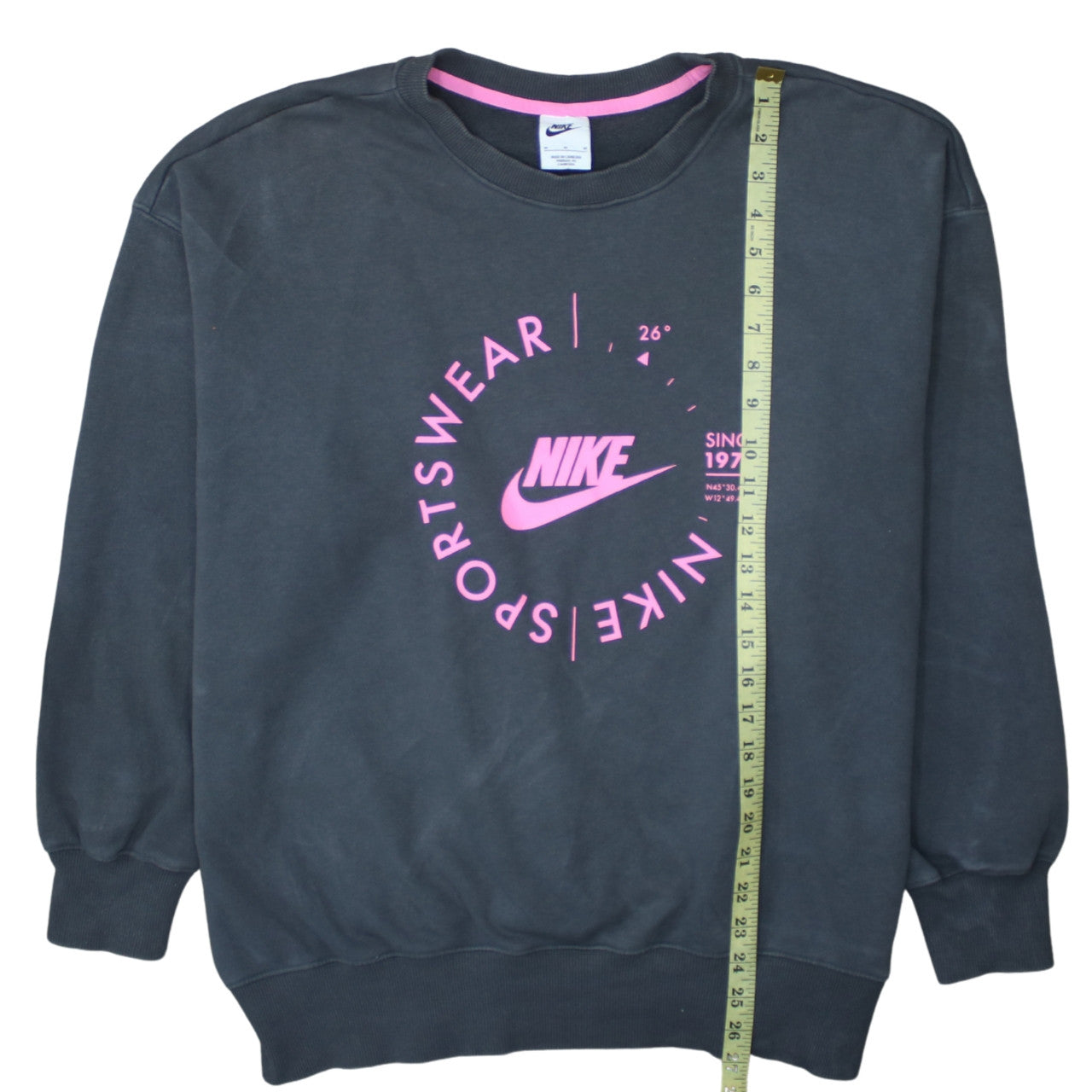 Nike Womens Black Pink Logo Crew Neck Pullover Sweatshirt M