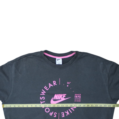 Nike Womens Black Pink Logo Crew Neck Pullover Sweatshirt M