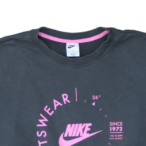 Nike Womens Black Pink Logo Crew Neck Pullover Sweatshirt M
