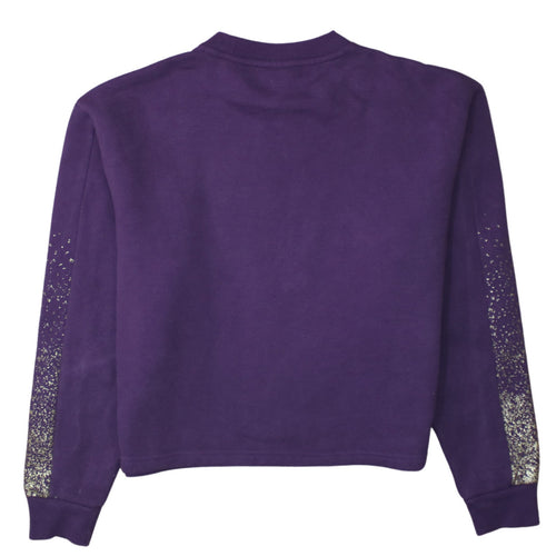 Puma Womens Purple Gold Logo Sweatshirt Size S Crew Neck Glitter Trim