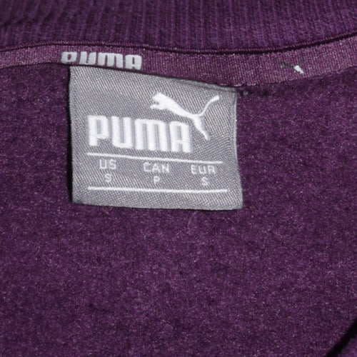 Puma Womens Purple Gold Logo Sweatshirt Size S Crew Neck Glitter Trim