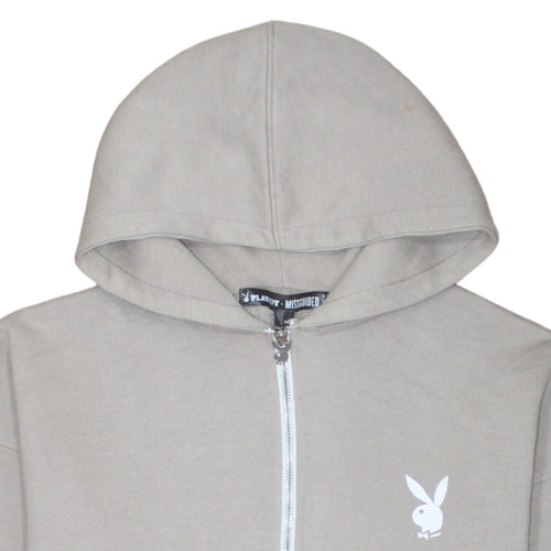 Playboy x Missguided Women's Beige Full Zip Hoodie Size M