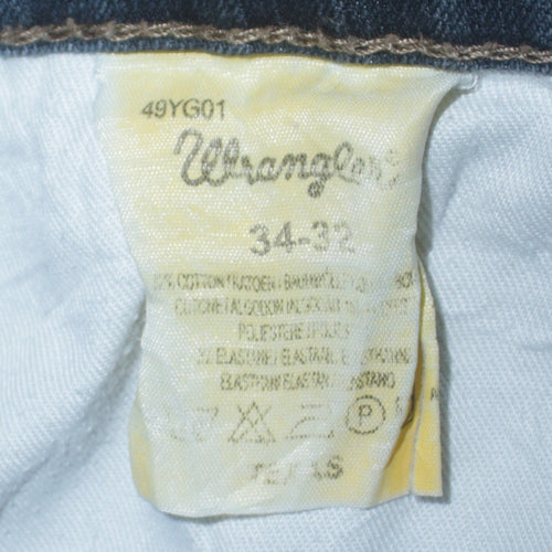 Wrangler Men's Blue 34x32 Straight Fit Stretch Denim Jeans
