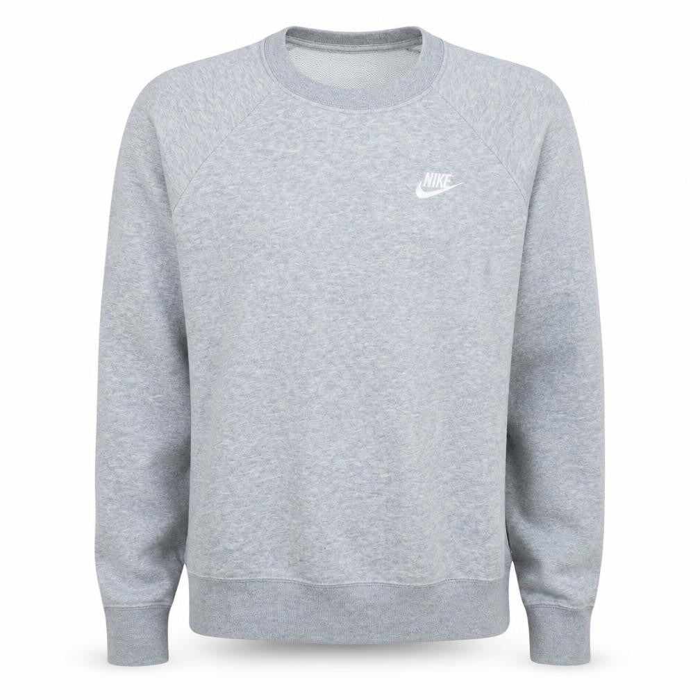 Front view of Nike Men's Grey Crew Neck Pullover Fleece Sweatshirt S