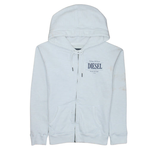 Diesel Mens White Full Zip Hoodie Small Vintage Track & Field Style