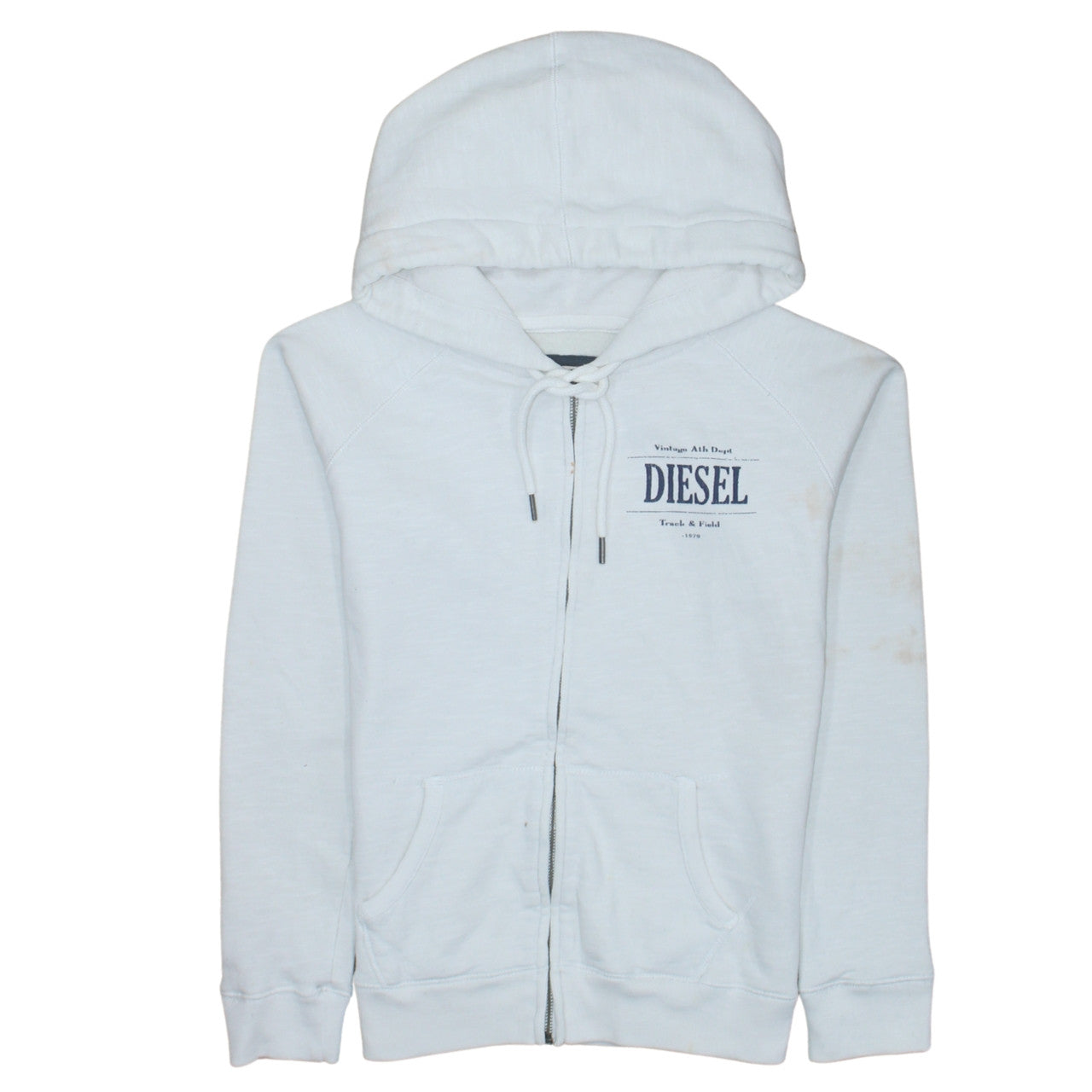 Diesel Mens White Full Zip Hoodie Small Vintage Track & Field Style