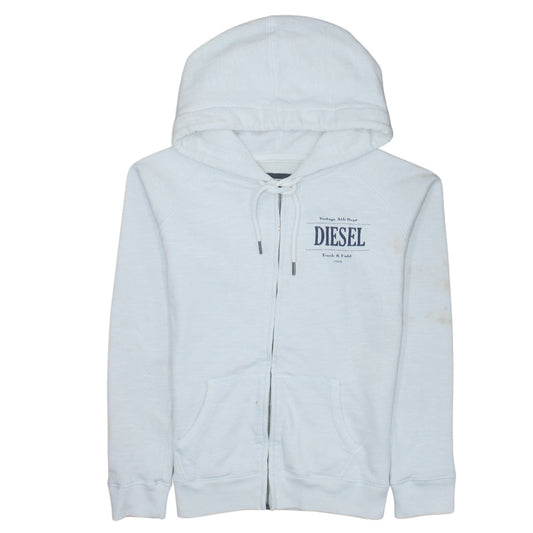Diesel Mens White Full Zip Hoodie Small Vintage Track & Field Style