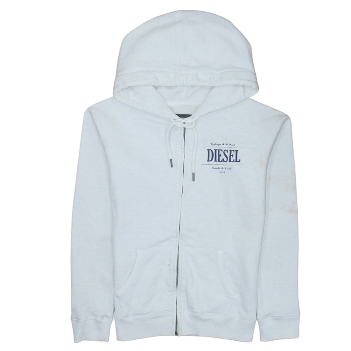 Diesel Mens White Full Zip Hoodie Small Vintage Track & Field Style
