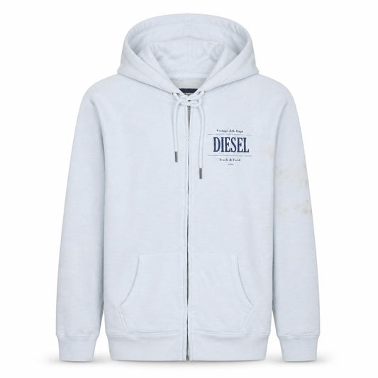 Diesel Mens White Full Zip Hoodie Small Vintage Track & Field Style