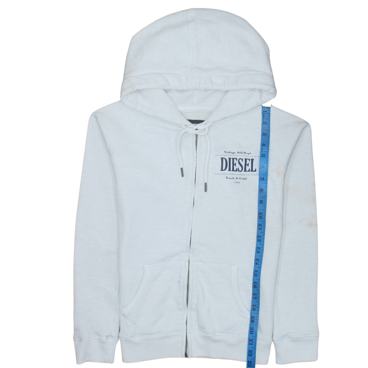 Diesel Mens White Full Zip Hoodie Small Vintage Track & Field Style