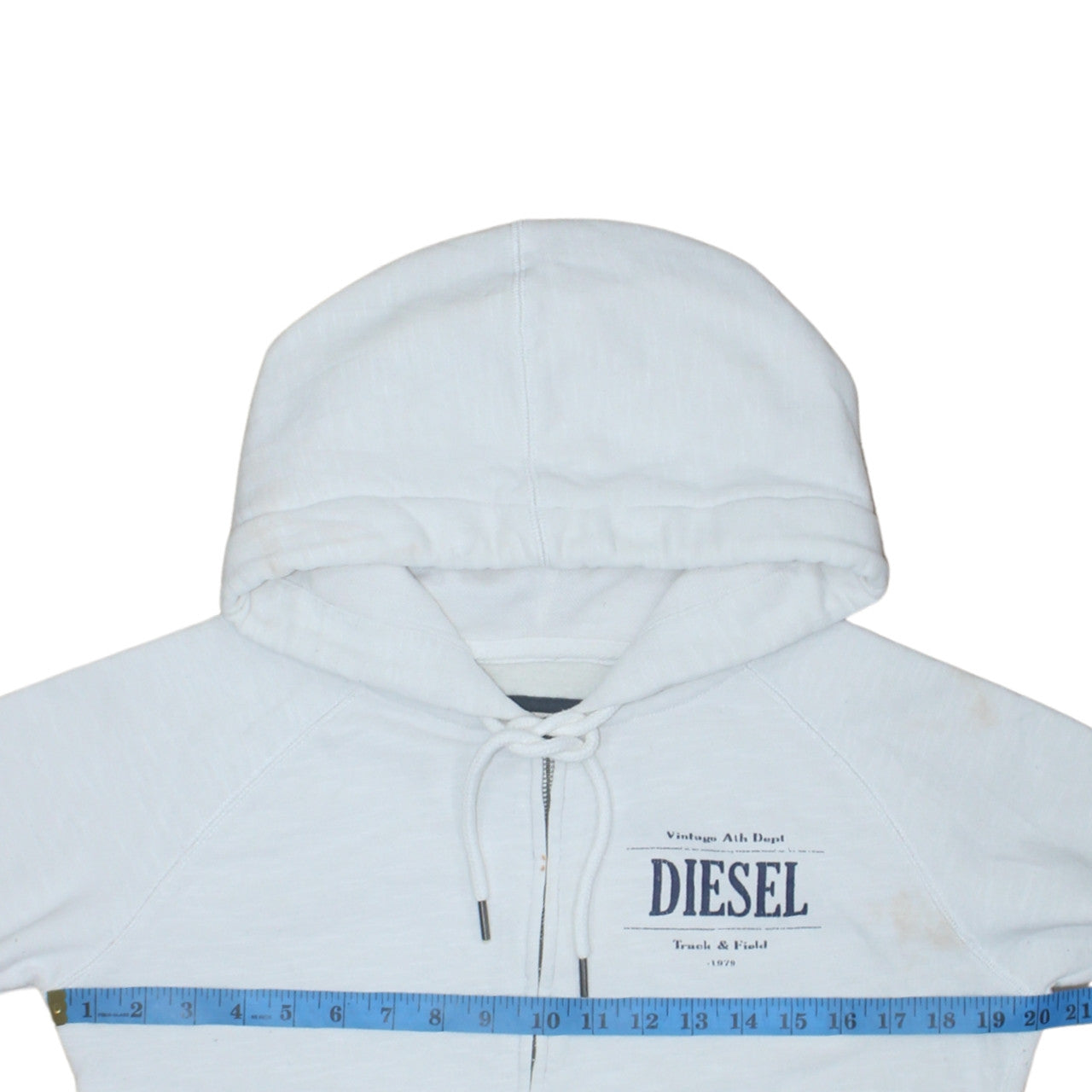 Diesel Mens White Full Zip Hoodie Small Vintage Track & Field Style