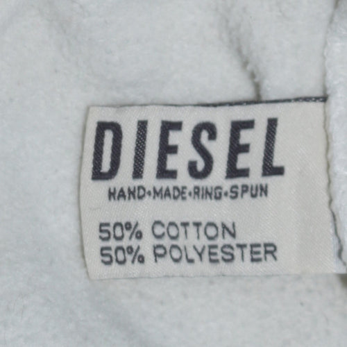Diesel Mens White Full Zip Hoodie Small Vintage Track & Field Style