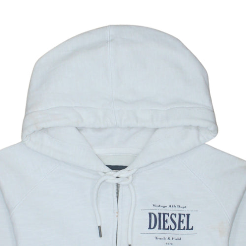 Diesel Mens White Full Zip Hoodie Small Vintage Track & Field Style