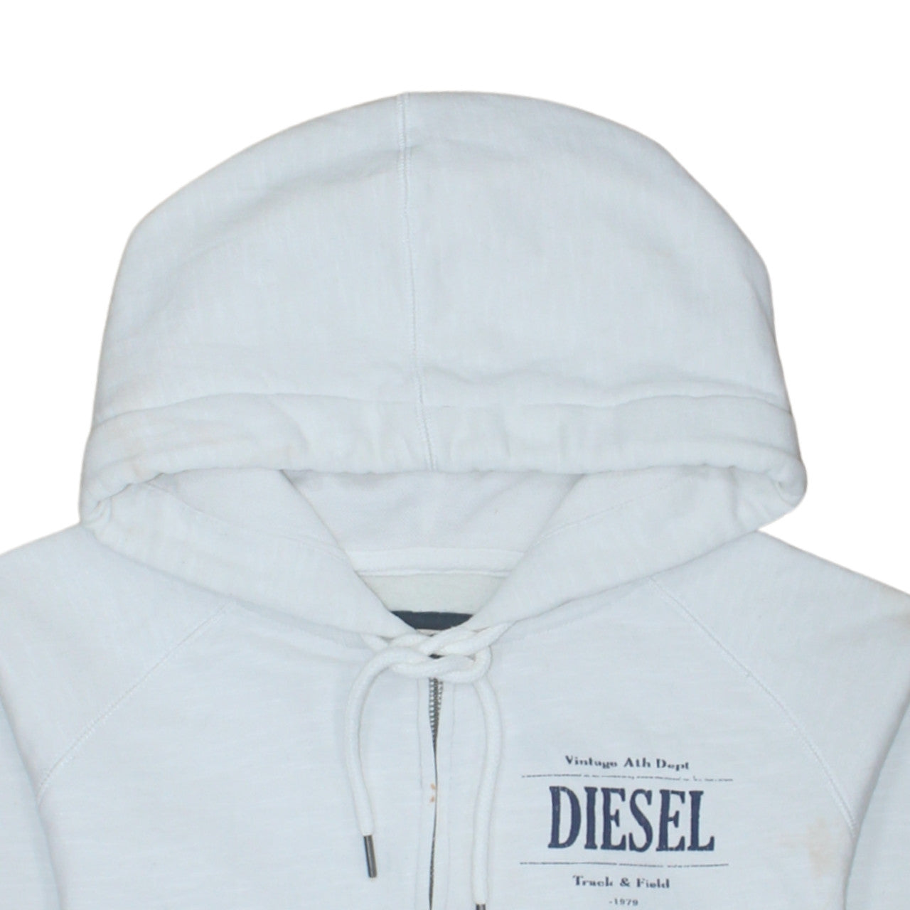 Diesel Mens White Full Zip Hoodie Small Vintage Track & Field Style