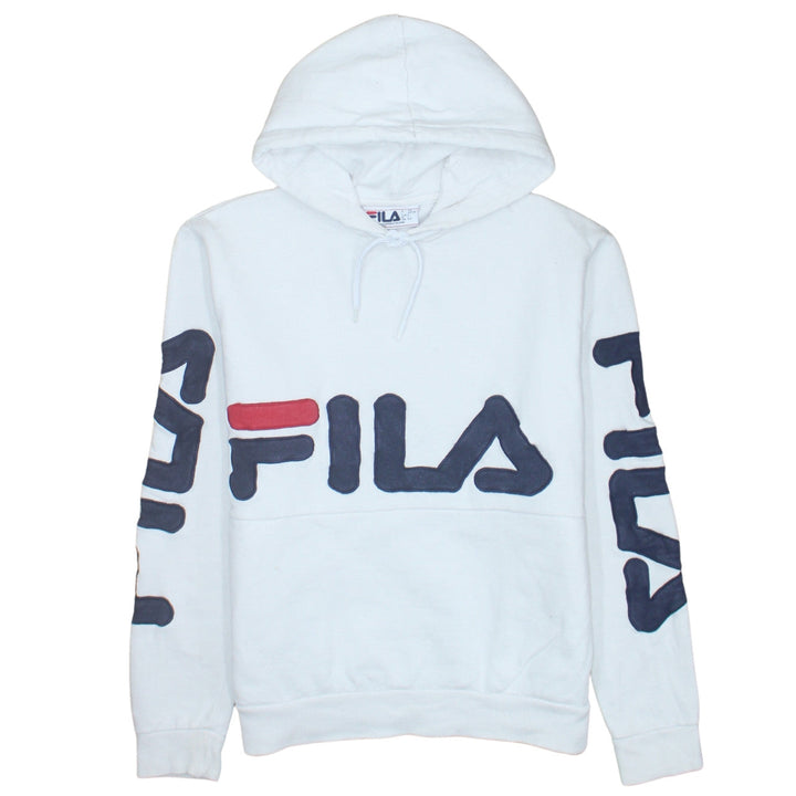 FILA Men's White Pullover Hoodie Small Logo Graphic Print Sweatshirt